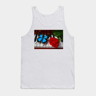 Red Rose And Big Blue Butterfly Tank Top